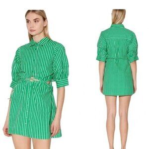 Walter Baker Cut Out Midriff Cotton Meera Dress Green Kelly Stripe| Medium